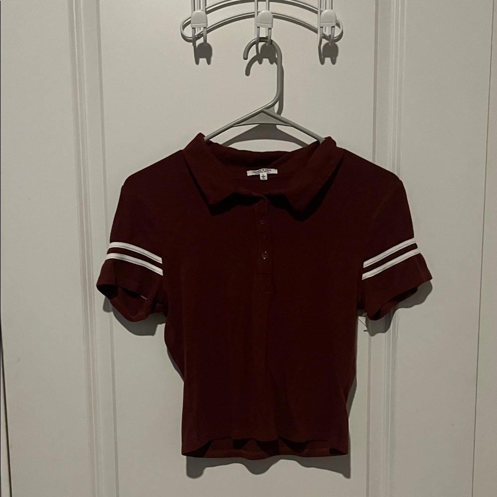 Heart & Hips Burgundy Polo Crop Top with White Stripes
